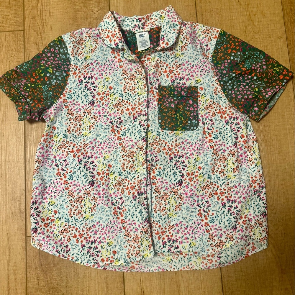 Lands’ End Patchwork Floral Button Up Cottagecore Ditsy Print Camp Shirt Size M
